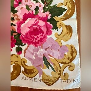 Adrienne Vittadini 100% Silk Pink and Gold Floral Scarf